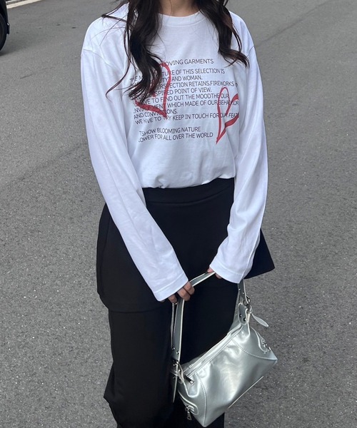 fiere(フィエール)の「韓国っぽハートロンT/長袖Tシャツ(Tシャツ/カットソー・レディース・ホワイト・MEDIUM/LARGE)」の2枚目の写真