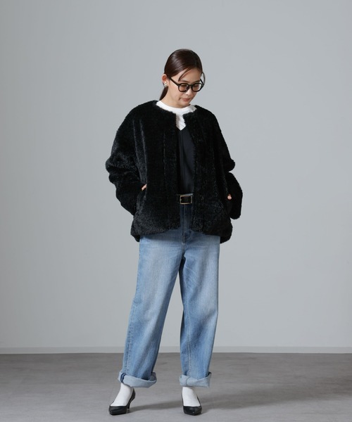 【セール】カーリングフェイクファーノーカラーブルゾン（ブルゾン）｜nano･universe（ナノユニバース）