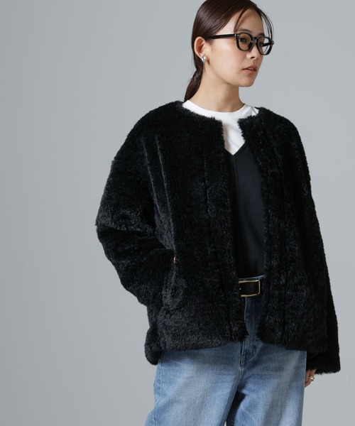 【セール】カーリングフェイクファーノーカラーブルゾン（ブルゾン）｜nano･universe（ナノユニバース）
