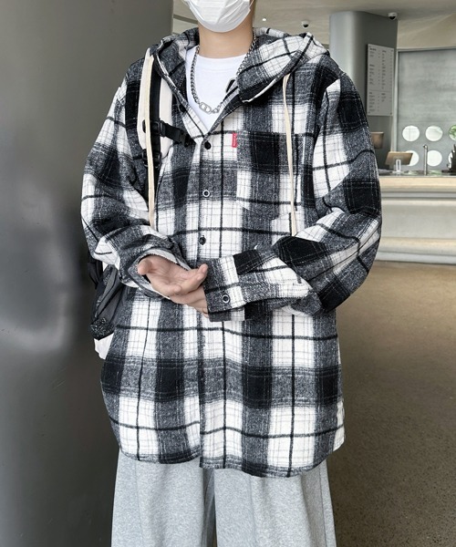 FVLMEN(フルメン)の「【FVLMEN】ombre hood check longsleeve shirt/オンブレ フード チェック ロングスリーブ シャツ(シャツ/ブラウス・メンズ・ブラック/レッド・MEDIUM/LARGE/X-LARGE)」の4枚目の写真