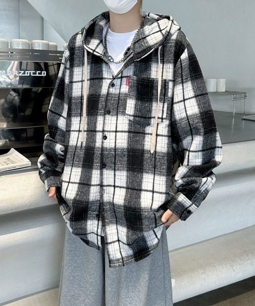 FVLMEN(フルメン)の「【FVLMEN】ombre hood check longsleeve shirt/オンブレ フード チェック ロングスリーブ シャツ(シャツ/ブラウス・メンズ・ブラック/レッド・MEDIUM/LARGE/X-LARGE)」の6枚目の写真