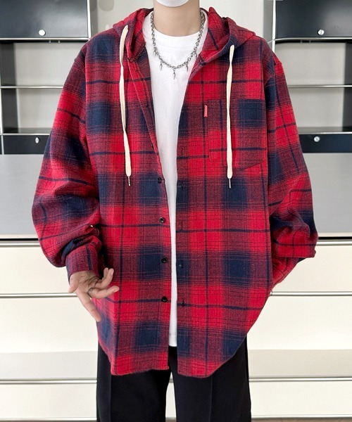 FVLMEN(フルメン)の「【FVLMEN】ombre hood check longsleeve shirt/オンブレ フード チェック ロングスリーブ シャツ(シャツ/ブラウス・メンズ・ブラック/レッド・MEDIUM/LARGE/X-LARGE)」の13枚目の写真