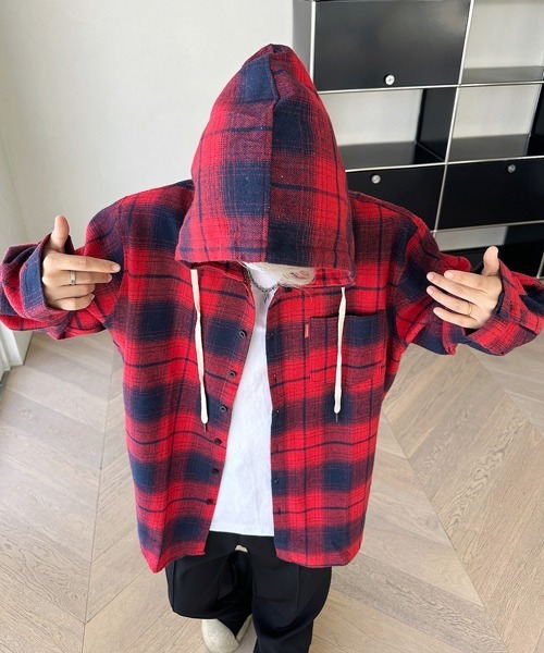 FVLMEN(フルメン)の「【FVLMEN】ombre hood check longsleeve shirt/オンブレ フード チェック ロングスリーブ シャツ(シャツ/ブラウス・メンズ・ブラック/レッド・MEDIUM/LARGE/X-LARGE)」の15枚目の写真
