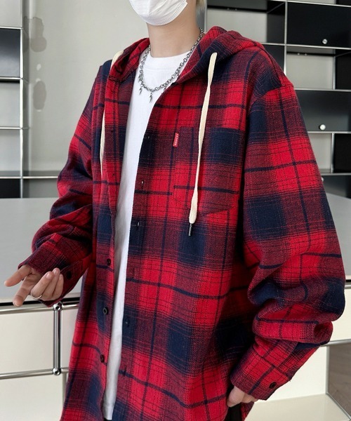 FVLMEN(フルメン)の「【FVLMEN】ombre hood check longsleeve shirt/オンブレ フード チェック ロングスリーブ シャツ(シャツ/ブラウス・メンズ・ブラック/レッド・MEDIUM/LARGE/X-LARGE)」の14枚目の写真