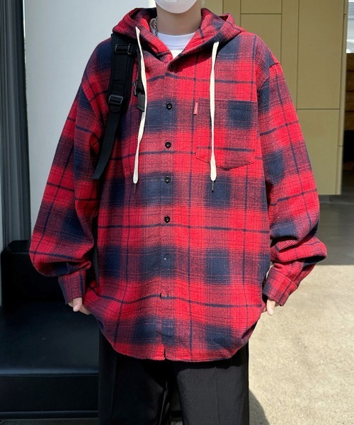 FVLMEN(フルメン)の「【FVLMEN】ombre hood check longsleeve shirt/オンブレ フード チェック ロングスリーブ シャツ(シャツ/ブラウス・メンズ・ブラック/レッド・MEDIUM/LARGE/X-LARGE)」の18枚目の写真