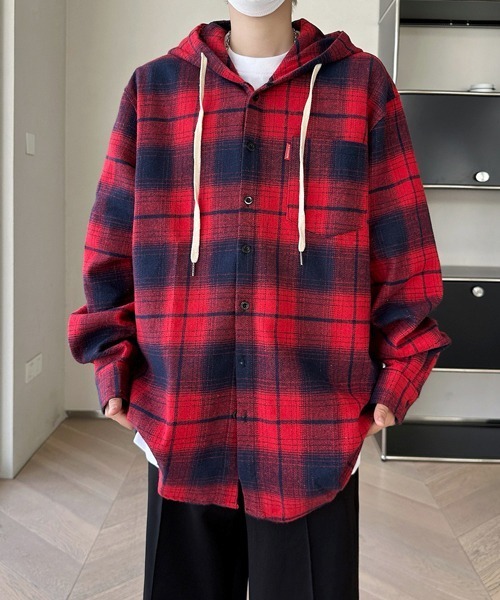 FVLMEN(フルメン)の「【FVLMEN】ombre hood check longsleeve shirt/オンブレ フード チェック ロングスリーブ シャツ(シャツ/ブラウス・メンズ・ブラック/レッド・MEDIUM/LARGE/X-LARGE)」の20枚目の写真