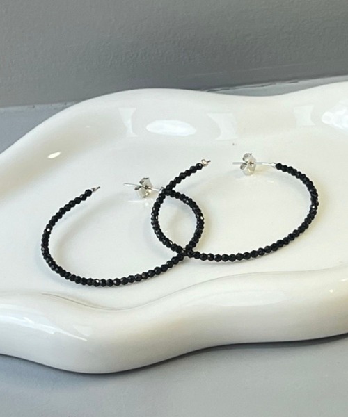 Rechic（リシック）の「ストーンフープピアス（ピアス（両耳用）・レディース・ブラック/シルバー・FREE）」の4枚目の写真