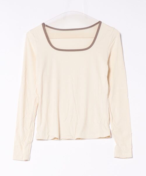 Coo+i(クーイ)の「配色ラインスクエアネック長袖スリムカットソー(Tシャツ/カットソー・レディース・ベージュ/ブラック・FREE)」の8枚目の写真