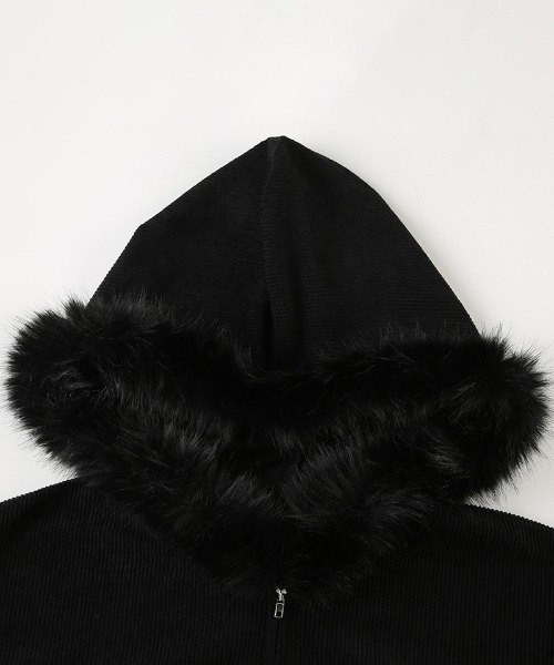 gossip！ロサンゼルス（ゴシップロサンゼルス）の「Y2K エコファー  ジップアップ リブ フードパーカー（パーカー・レディース・ブラック・FREE）」の12枚目の写真