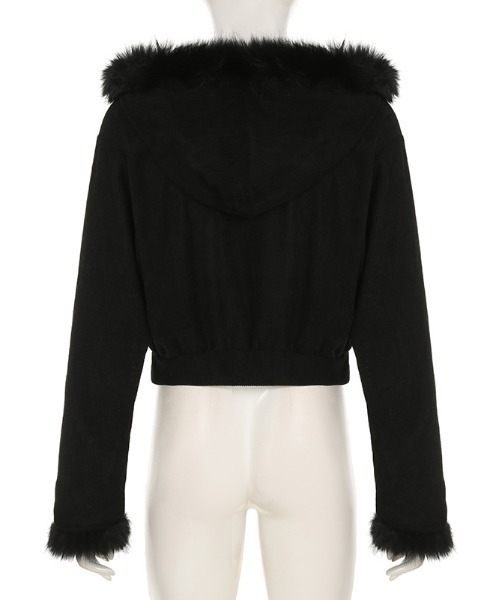 gossip！ロサンゼルス（ゴシップロサンゼルス）の「Y2K エコファー  ジップアップ リブ フードパーカー（パーカー・レディース・ブラック・FREE）」の16枚目の写真