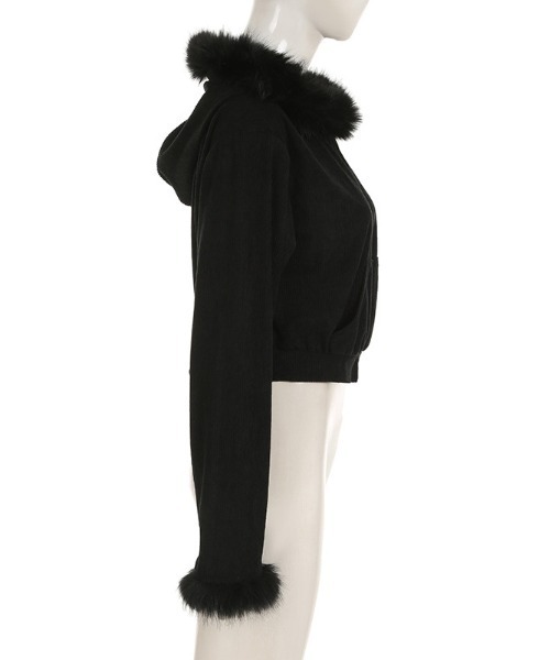 gossip！ロサンゼルス（ゴシップロサンゼルス）の「Y2K エコファー  ジップアップ リブ フードパーカー（パーカー・レディース・ブラック・FREE）」の15枚目の写真