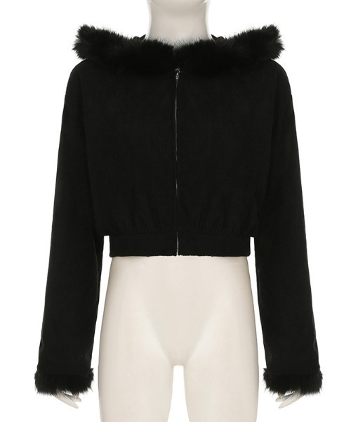 gossip！ロサンゼルス（ゴシップロサンゼルス）の「Y2K エコファー  ジップアップ リブ フードパーカー（パーカー・レディース・ブラック・FREE）」の14枚目の写真