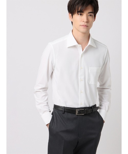 SUIT SQUARE(スーツスクエア)の「WEB限定 最高シャツ ノンアイロンジャージー ワイドカラー FIT ドレスシャツ(ビジネスシャツ・メンズ・サックスブルー/グレー/ホワイト・LL/L/M/S)」の1枚目の写真