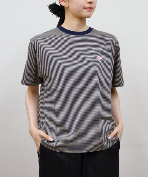 DANTON（ダントン）の「DANTON/ダントン　インナーTEEシャツ　ボーダー　T/C INNER TEE BORDER　DT-C0195 CVT（Tシャツ/カットソー・レディース・ネイビー/レッド/ベージュ/グリーン/イエロー・M）」の2枚目の写真