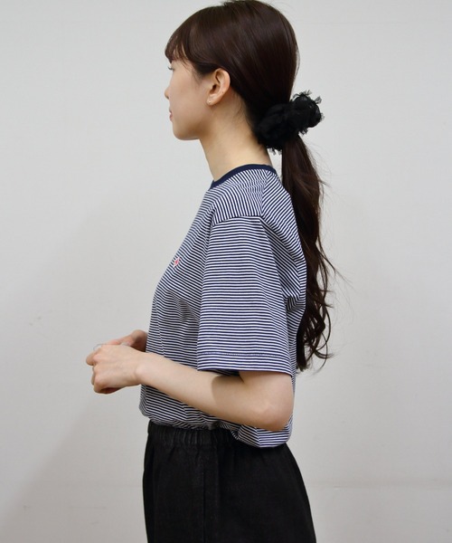 DANTON（ダントン）の「DANTON/ダントン　インナーTEEシャツ　ボーダー　T/C INNER TEE BORDER　DT-C0195 CVT（Tシャツ/カットソー・レディース・ネイビー/レッド/ベージュ/グリーン/イエロー・M）」の18枚目の写真