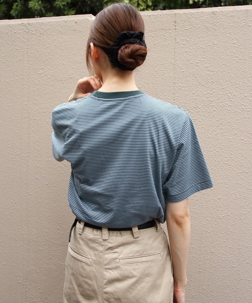 DANTON（ダントン）の「DANTON/ダントン　インナーTEEシャツ　ボーダー　T/C INNER TEE BORDER　DT-C0195 CVT（Tシャツ/カットソー・レディース・ネイビー/レッド/ベージュ/グリーン/イエロー・M）」の9枚目の写真