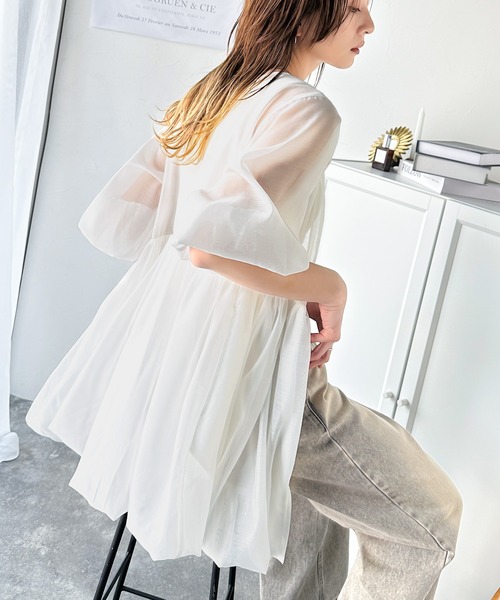 本日発送！GWお値下げ！新品！PLST★Ｌ★シアーオーガンジープルゾン★ホワイト PLST(プラステ)公式 | シアーオーガンジーブルゾン