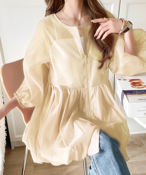 ella_selectshop オーガンジーバルーンブラウス オーガンジーレイヤード風バルーンブラウス｜シャツ・ブラウス