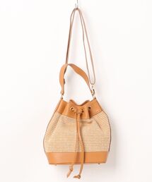 【ANDREA CARDONE】レザーハンドルラフィアコンビハンドバッグ(Q56444)