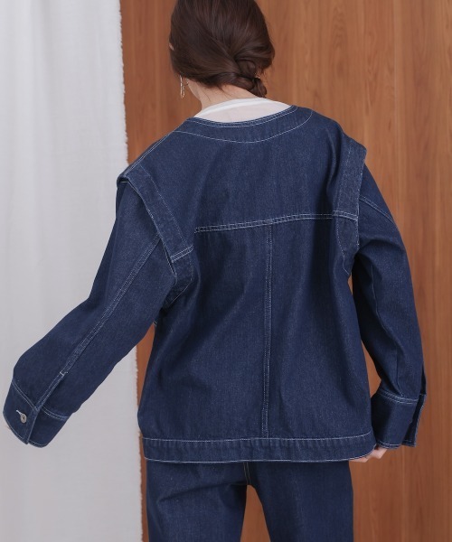 Bab（バブ）の「2WAY袖取り外しデニムジャケット（その他アウター・レディース・ブルー/インディゴブルー・M）」の4枚目の写真