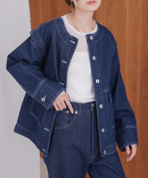 Bab（バブ）の「2WAY袖取り外しデニムジャケット（その他アウター・レディース・ブルー/インディゴブルー・M）」の5枚目の写真