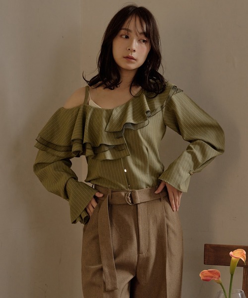 frill one shoulder tops / フリルワンショルダートップス