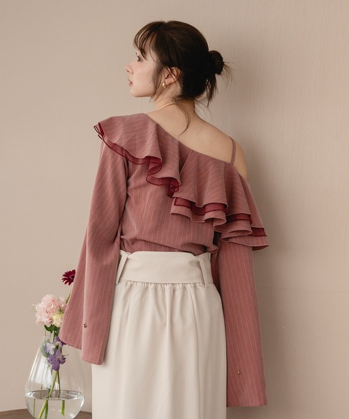 新品タグ付き Mideal マイディール フリルワンショルダートップス frill one shoulder tops / フリルワンショルダートップス