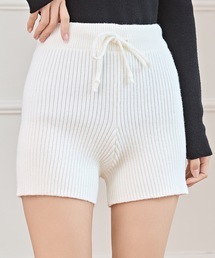 リブ ニット リボン付き ショート パンツ