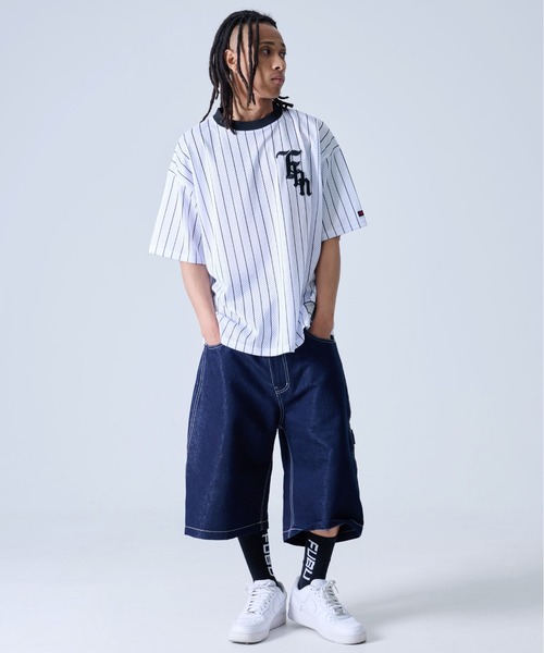 FUBU（ フブ）の「FUBU フブ ブランド ロゴ 刺繍 アメカジ メッシュ ストライプ クルーネック 半袖 Tシャツ ティーシャツ（Tシャツ/カットソー・メンズ・ホワイト/ネイビー/ブラック・L/XL/XXL/M）」の9枚目の写真