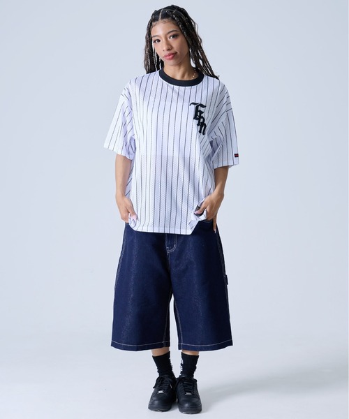 FUBU（ フブ）の「FUBU フブ ブランド ロゴ 刺繍 アメカジ メッシュ ストライプ クルーネック 半袖 Tシャツ ティーシャツ（Tシャツ/カットソー・メンズ・ホワイト/ネイビー/ブラック・L/XL/XXL/M）」の11枚目の写真