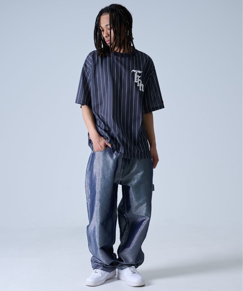 FUBU（ フブ）の「FUBU フブ ブランド ロゴ 刺繍 アメカジ メッシュ ストライプ クルーネック 半袖 Tシャツ ティーシャツ（Tシャツ/カットソー・メンズ・ホワイト/ネイビー/ブラック・L/XL/XXL/M）」の21枚目の写真