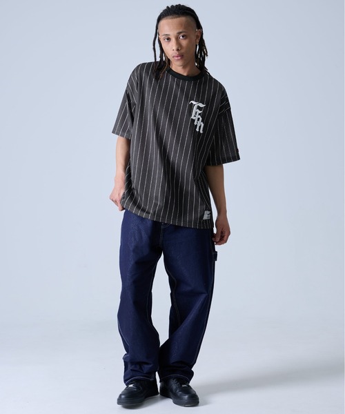 FUBU（ フブ）の「FUBU フブ ブランド ロゴ 刺繍 アメカジ メッシュ ストライプ クルーネック 半袖 Tシャツ ティーシャツ（Tシャツ/カットソー・メンズ・ホワイト/ネイビー/ブラック・L/XL/XXL/M）」の15枚目の写真