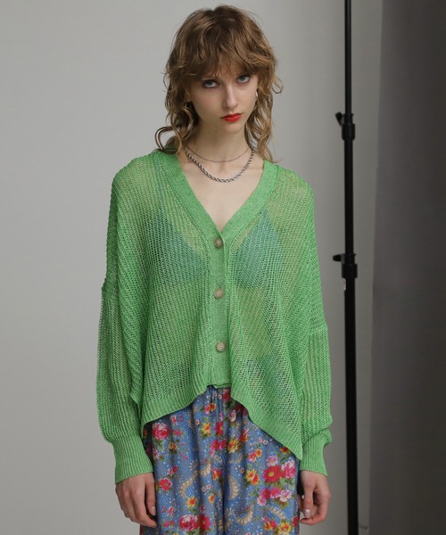 ROSE BUD（ローズバッド）の「ストローヤーンカーディガン（カーディガン/ボレロ・レディース・ブラック/ホワイト/ライトグリーン・ONE SIZE）」の3枚目の写真