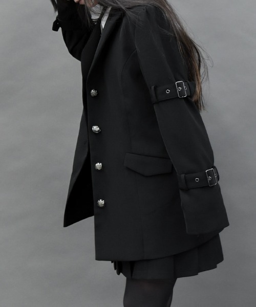 axes femme POETIQUE（アクシーズファムポエティック）の「ボンテージデザインジャケット（テーラードジャケット・レディース・ブラック/グレー・MEDIUM）」の2枚目の写真