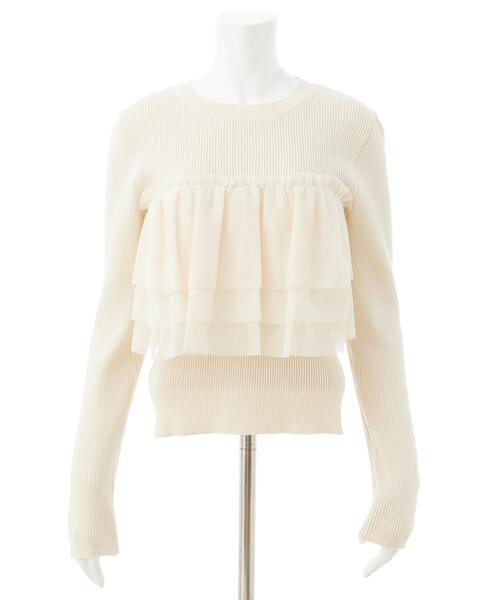 INGNI（イング）の「チュールフリルドッキングニット（ニット/セーター・レディース・アイボリー/ブラック/グレー・M）」の4枚目の写真