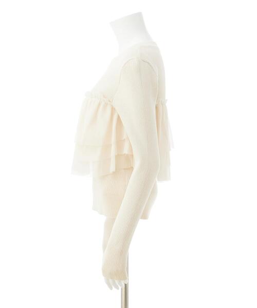 INGNI（イング）の「チュールフリルドッキングニット（ニット/セーター・レディース・アイボリー/ブラック/グレー・M）」の5枚目の写真