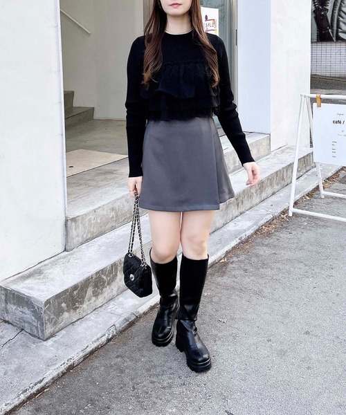 INGNI（イング）の「チュールフリルドッキングニット（ニット/セーター・レディース・アイボリー/ブラック/グレー・M）」の18枚目の写真