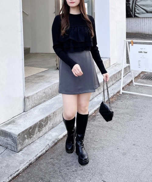 INGNI（イング）の「チュールフリルドッキングニット（ニット/セーター・レディース・アイボリー/ブラック/グレー・M）」の19枚目の写真