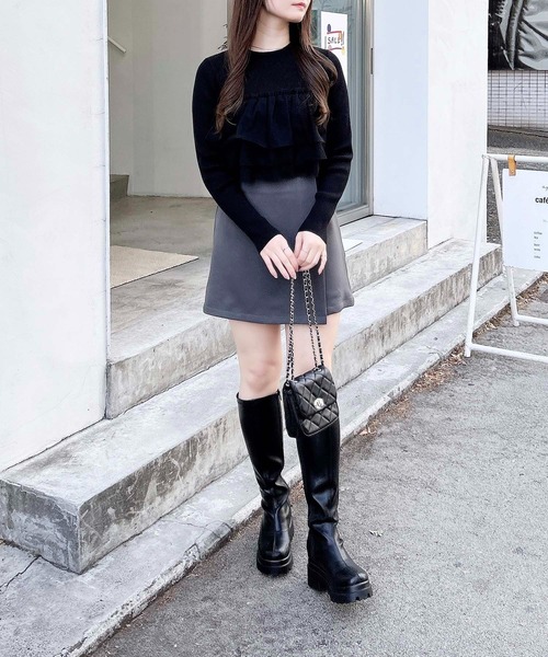 INGNI（イング）の「チュールフリルドッキングニット（ニット/セーター・レディース・アイボリー/ブラック/グレー・M）」の20枚目の写真