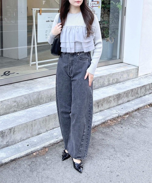 INGNI（イング）の「チュールフリルドッキングニット（ニット/セーター・レディース・アイボリー/ブラック/グレー・M）」の13枚目の写真