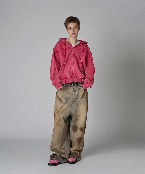 WISH FOR EVER（ウィッシュフォーエバー）の「ASSORT HEAVY WEIGHT FRINGE BELT LOOP DOUBLE ZIP HOODIE/アソートヘビーウエイトフリンジベルトループダブルジップフーディ（パーカー・メンズ・ピンク/ブラウン/ブラック・LARGE/MEDIUM）」の7枚目の写真