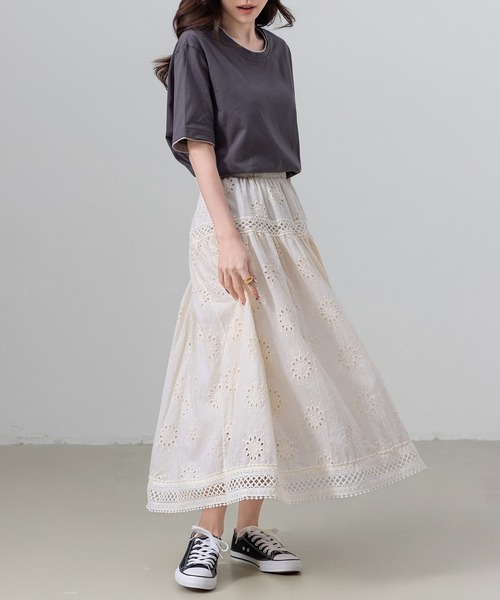DAY CLOSET(デイ クローゼット)の「レディース ふんわりパンチングレースフレアスカート(スカート・レディース・ブラック/アイボリー/ホワイト・FREE)」の21枚目の写真