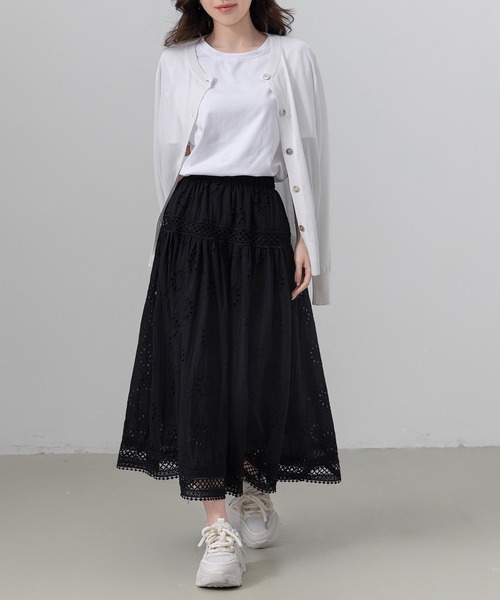 DAY CLOSET(デイ クローゼット)の「レディース ふんわりパンチングレースフレアスカート(スカート・レディース・ブラック/アイボリー/ホワイト・FREE)」の12枚目の写真
