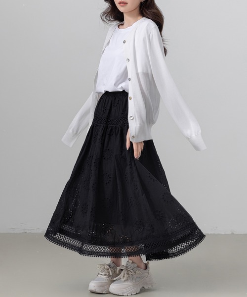 DAY CLOSET(デイ クローゼット)の「レディース ふんわりパンチングレースフレアスカート(スカート・レディース・ブラック/アイボリー/ホワイト・FREE)」の13枚目の写真