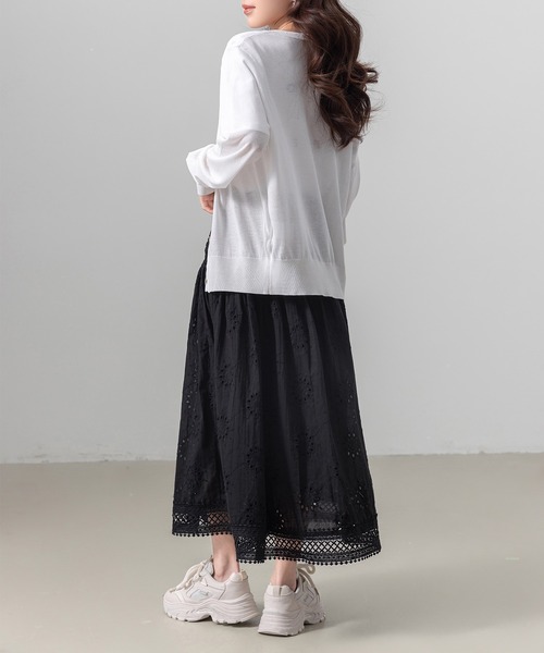 DAY CLOSET(デイ クローゼット)の「レディース ふんわりパンチングレースフレアスカート(スカート・レディース・ブラック/アイボリー/ホワイト・FREE)」の15枚目の写真