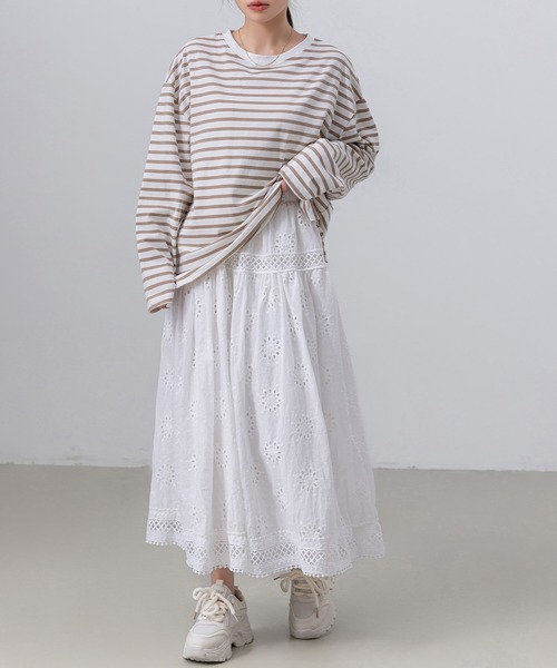 DAY CLOSET(デイ クローゼット)の「レディース ふんわりパンチングレースフレアスカート(スカート・レディース・ブラック/アイボリー/ホワイト・FREE)」の5枚目の写真