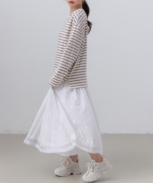 DAY CLOSET(デイ クローゼット)の「レディース ふんわりパンチングレースフレアスカート(スカート・レディース・ブラック/アイボリー/ホワイト・FREE)」の6枚目の写真