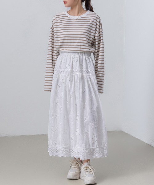 DAY CLOSET(デイ クローゼット)の「レディース ふんわりパンチングレースフレアスカート(スカート・レディース・ブラック/アイボリー/ホワイト・FREE)」の9枚目の写真
