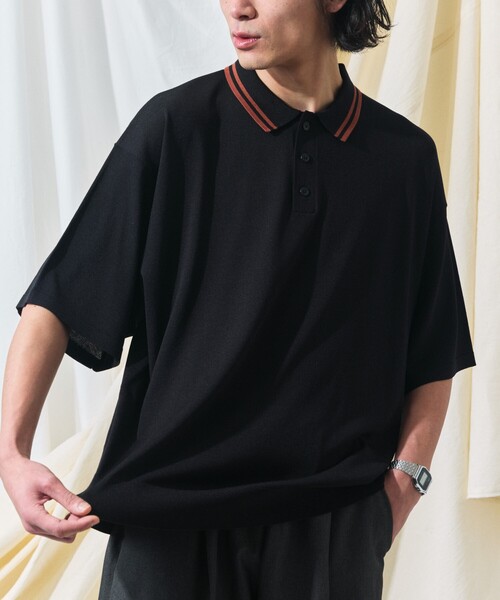FREAK'S STORE(フリークスストア)の「限定展開 Relax Fit リラックスフィット ニットポロシャツ / 接触冷感(ポロシャツ・メンズ・ブラック/ネイビー/グレー系その他/チャコールグレー/ブラック系その他2/ブラック系その他/ベージュ・LARGE/MEDIUM/SMALL)」の4枚目の写真