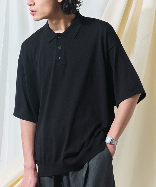 1PIUTUGUALE3 RELAX 　リラックスフィット ブラックポロシャツ 当店独占販売】 1PIU1UGUALE3 RELAX (ウノ ピュ ウノ ウグァーレ